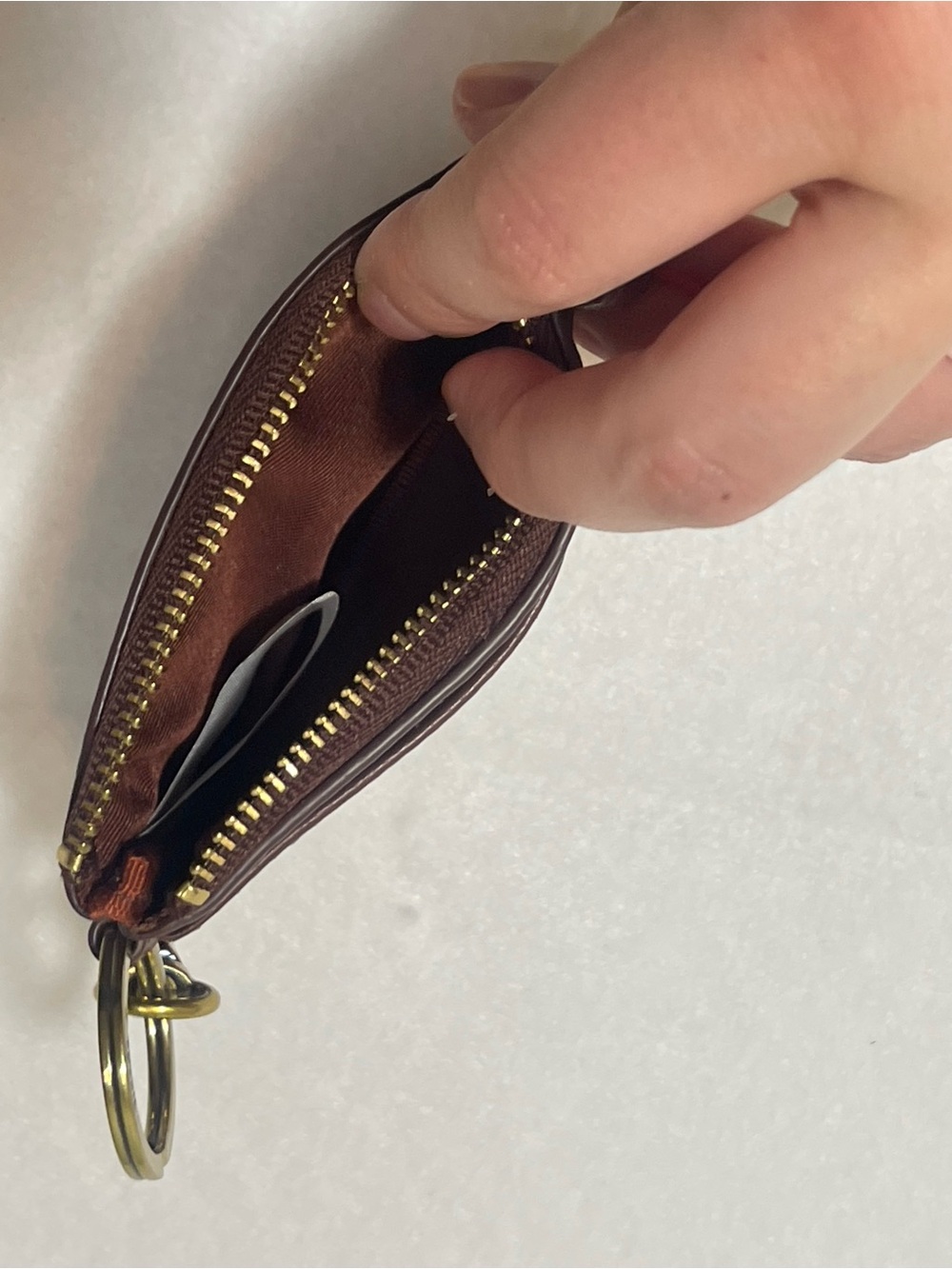 Fossil Brown Pebbled Leather Zip Wallet Card Case Keychain ID Holder - Picture 7 of 7